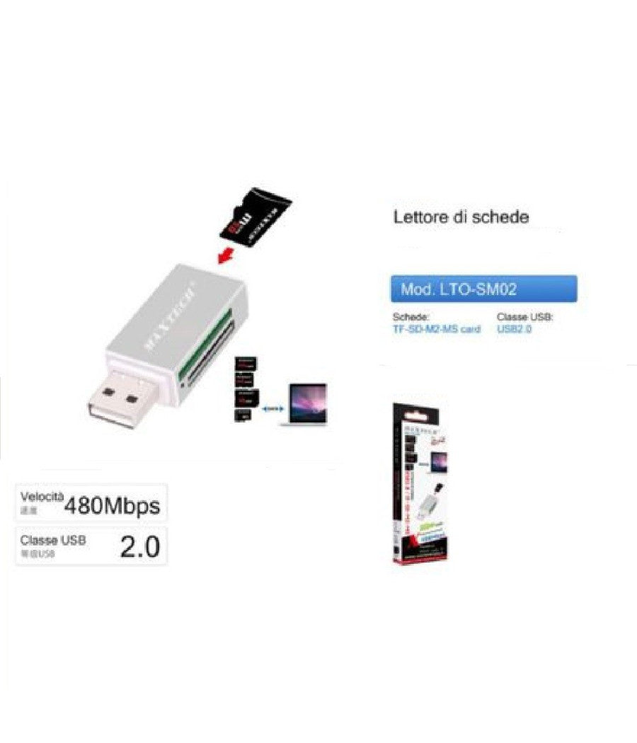 Lettore Di Schede Memoria Memory Card Usb 2.0 480 Mbps Tf/sd/m2/ms Card Lto-sm02         
