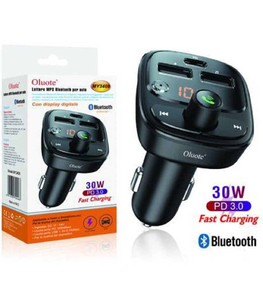 Lettore Mp3 Bluetooth Per Auto 30 W Display Lcd Dc Accendisigari 12v 24v My3408         