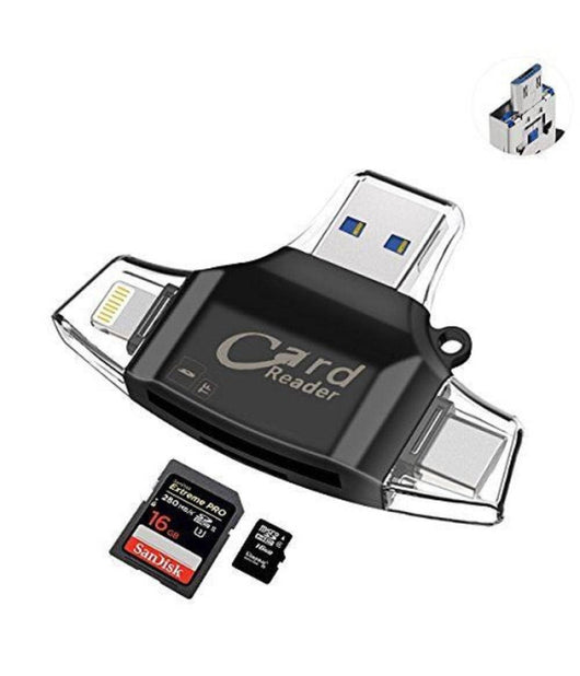 Lettore Schede Memoria Memory 4 In 1 Otg Usb Micro Usb Tipo C Lightning Id-r008         