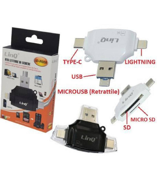 Lettore Schede Memoria Memory 4 In 1 Otg Usb Micro Usb Tipo C Lightning Id-r008         