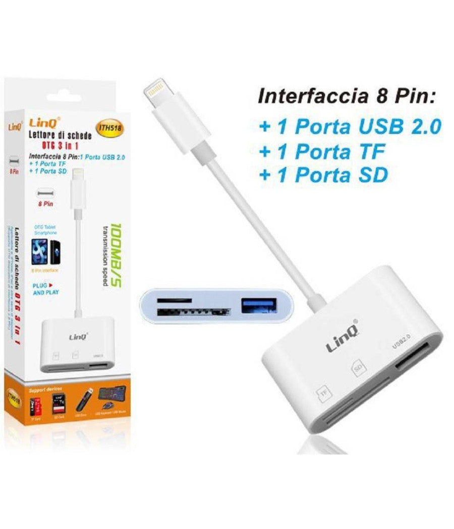 Lettore Schede Memory Card Otg 3in1 Interfaccia Lightning A Micro-sd/tf/usb Ith518         