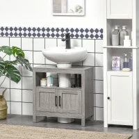 kleankin Mobile Sottolavabo con Armadietto a 2 Ante e Ripiani in Legno 60x30x60cm, Grigio