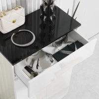 Scarpiera Slim da 12 Paia max per Ingressi con 3 Ripiani Regolabili e Cassetto, in Truciolato Bianco, 60x32x100 cm