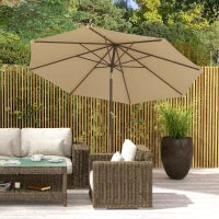 Ombrellone da Giardino Ø 2,63 m in Metallo Rotondo, Poliestere 180g/m², Manovella, Inclinabile, Beige