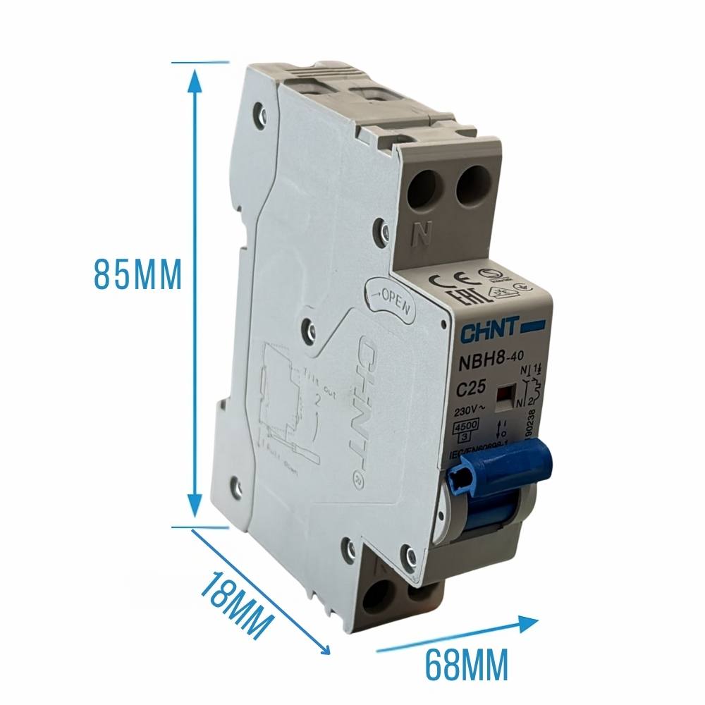 Chint interruttore magnetotermico compatto 1p+n curva c 1 modulo 4,5 ka 230v *** ampere 25 ampere, confezione 1