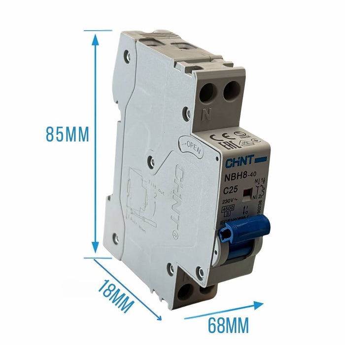 Chint interruttore magnetotermico compatto 1p+n curva c 1 modulo 4,5 ka 230v *** ampere 25 ampere, confezione 1