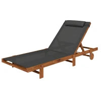 Lettino Prendisole con Schienale Regolabile su 4 Posizioni Ruote e Poggiatesta, Nero