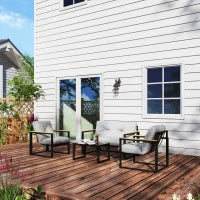 Set da Giardino 4 Pezzi con 2 Sedie, Divanetto 2 Posti e Tavolino, in Acciaio e Poliestere Grigio Chiaro e Nero