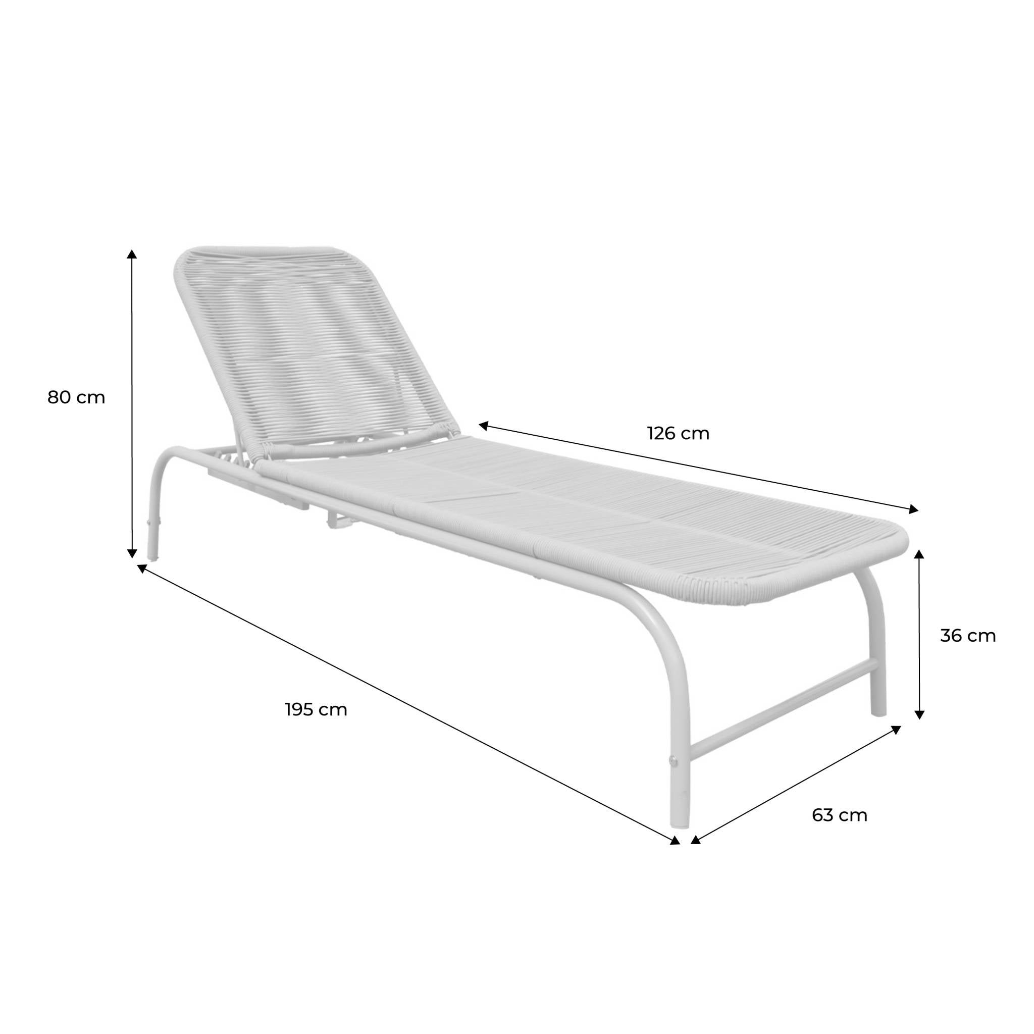 Set 2 lettini prendisole in acciaio e corda multi-posizione, beige