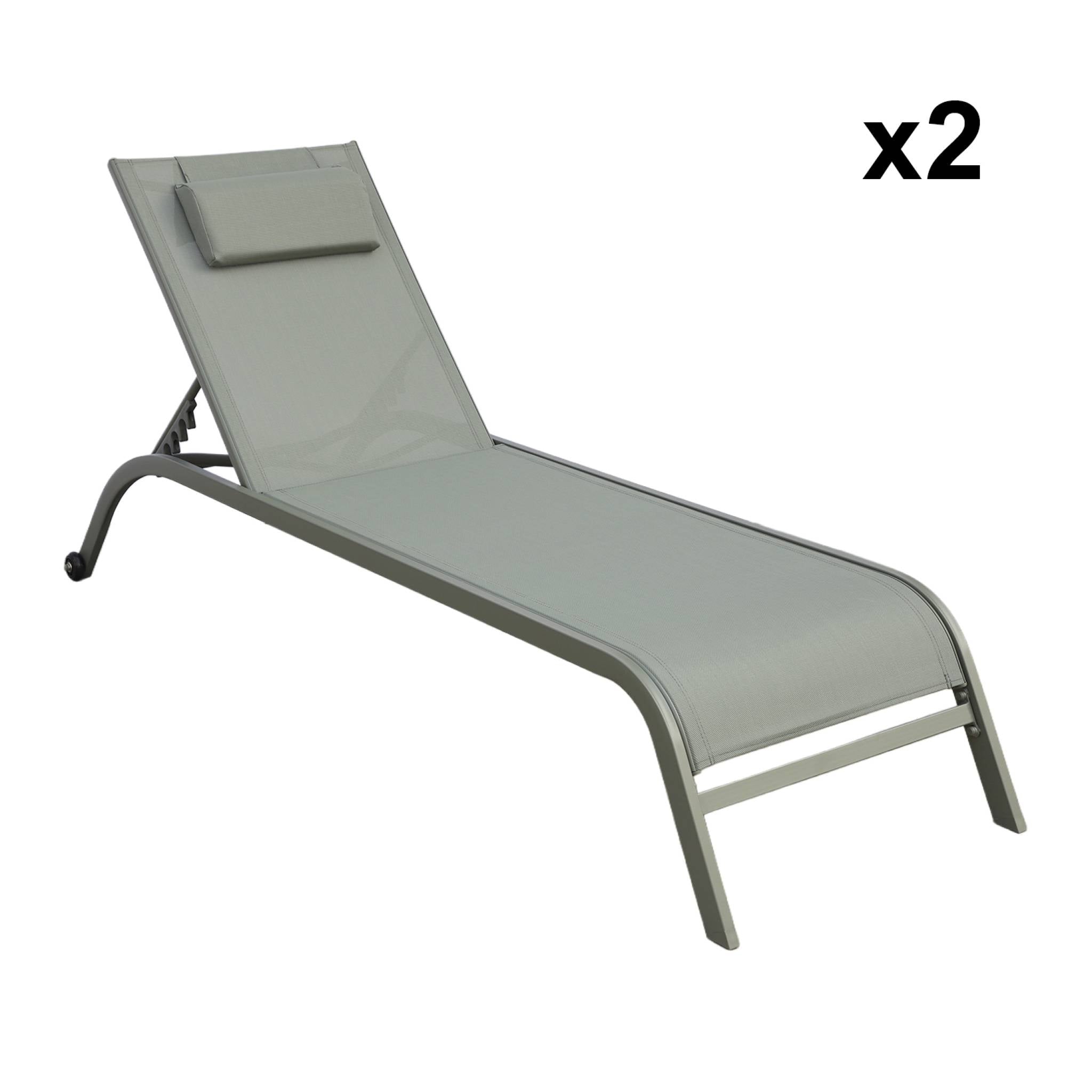 Set di 2 lettini prendisole in acciaio con cuscino e ruote