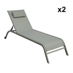 Set di 2 lettini prendisole in acciaio con cuscino e ruote