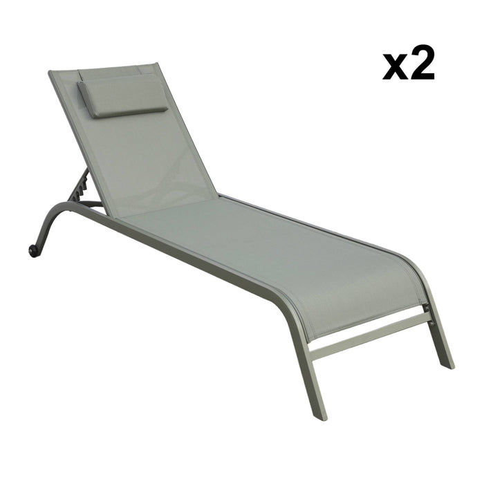 Set di 2 lettini prendisole in acciaio con cuscino e ruote