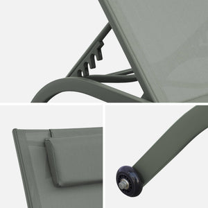 Set di 2 lettini prendisole in acciaio con cuscino e ruote