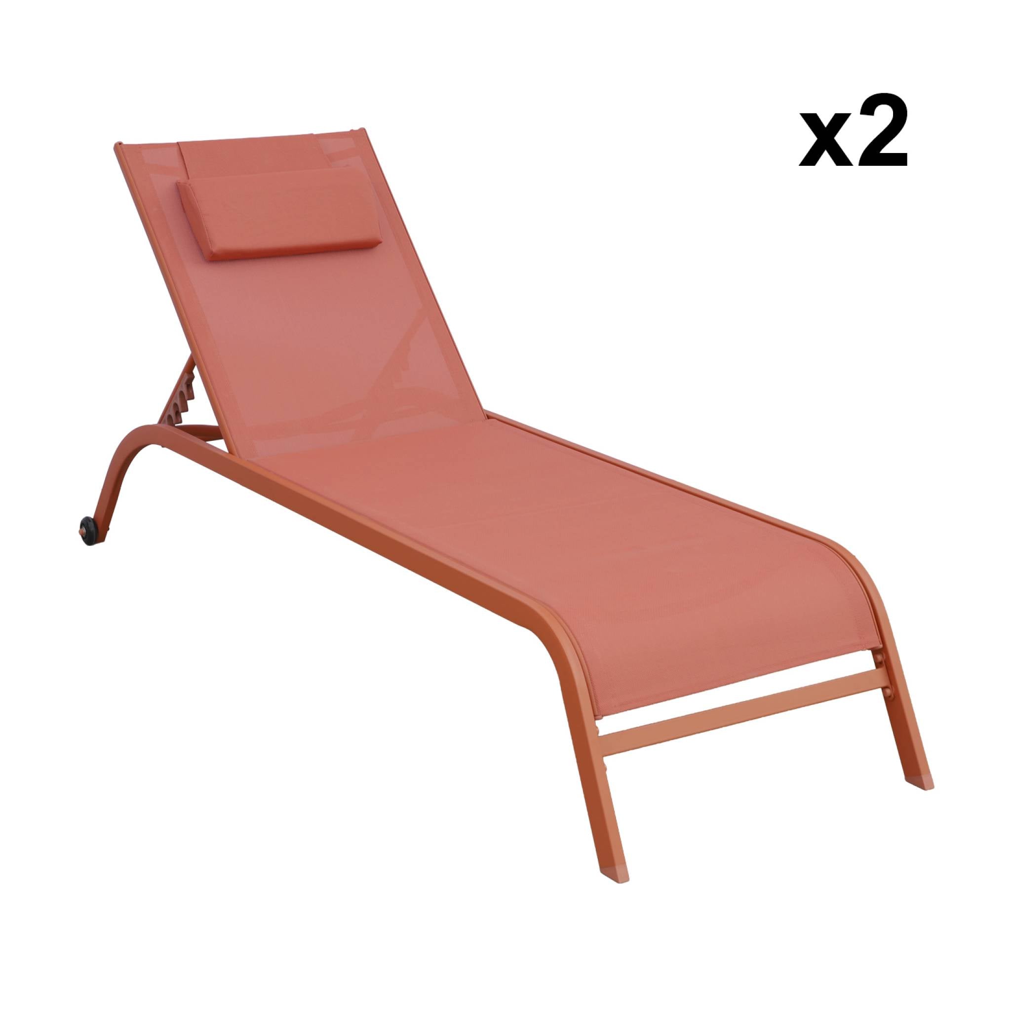 Set di 2 lettini prendisole in acciaio con cuscino e ruote