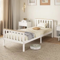 Letto Singolo in Legno, 210x98x82 cm, Legno Naturale e Bianco