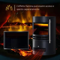 Camino Elettrico da Terra Potenza 900W/2000W con Effetto Fiamma 41 x 41 x 64.5cm Nero