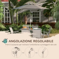 Set da Giardino con Tavolo da Pranzo, 6 Sedie Pieghevoli e Ombrellone a Manovella, Grigio