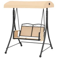 Dondolo da Giardino 2 Posti con Tetto Parasole Regolabile e Tasche Laterali, Beige