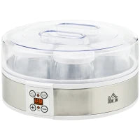 Yogurtiera 20W da 1.5L con 7 Vasetti e Display a Pulsanti, in Acciaio Inox e Plastica, 24x24x13 cm, Bianca