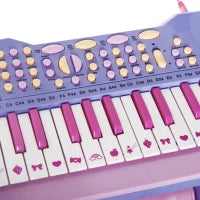 Pianola per Bambini a 37 tasti con Sgabello e Microfono, 12 Strumenti e 22 Musiche, Registrazione, MP3 e Karaoke, Rosa