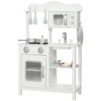 Cucina giocattolo in legno con suono, accessori, lavello e microonde, per bambini a partire dai 3 anni, Bianco