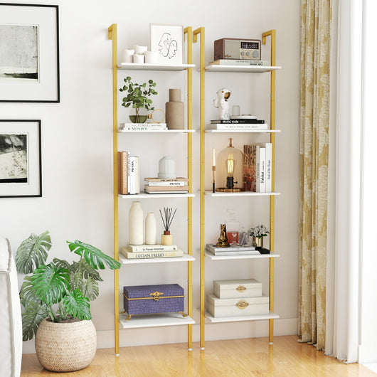 Libreria da muro con kit anti-ribaltamento e struttura in metallo-Libreria da muro per soggiorno a 5 ripiani Bianco