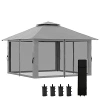 Gazebo Pieghevole 4x4 con Borsa da Trasporto, Picchetti, Funi e Sacchi di Sabbia Inclusi, 392x392x283 cm, Grigio