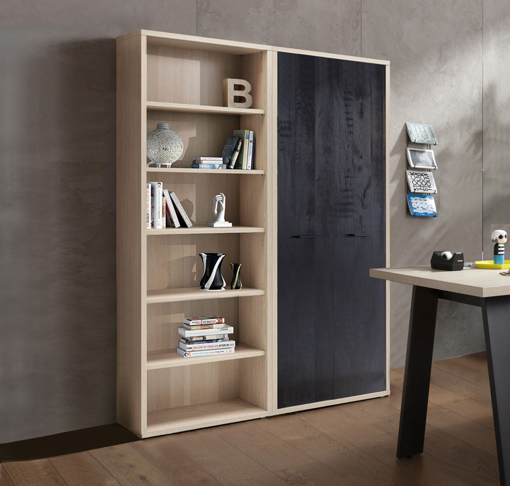 Librerie Leonardo con ante e ripiani in finitura Rovere e Nero chalet ZCMLEOLIB341