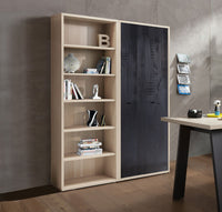 Librerie Leonardo con ante e ripiani in finitura Rovere e Nero chalet ZCMLEOLIB341