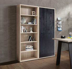 Librerie Leonardo con ante e ripiani in finitura Rovere e Nero chalet ZCMLEOLIB341