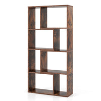 Libreria geometrica a 4 ripiani da 120cm-Organizzatore di stoccaggio moderno con 8 cubi in legno per soggiorno Marrone