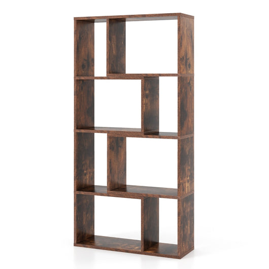 Libreria geometrica a 4 ripiani da 120cm-Organizzatore di stoccaggio moderno con 8 cubi in legno per soggiorno Marrone