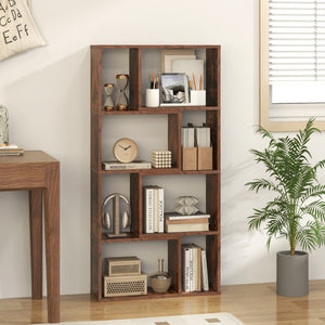 Libreria geometrica a 4 ripiani da 120cm-Organizzatore di stoccaggio moderno con 8 cubi in legno per soggiorno Marrone