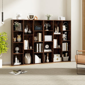 Libreria a 11 cubi multifunzionale con kit anti-ribaltamento per soggiorno-Scaffale moderno geometrico Marrone
