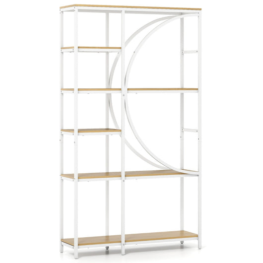 Libreria moderna a 6 ripiani aperti per soggiorno e ufficio domestico-Scaffale alto autoportante design a forma di mezzaluna Bianco