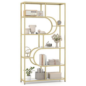 Libreria moderna scaffale per libri con piedini antiscivolo e antiribaltamento-Libreria moderna a 8 ripiani aperti Oro