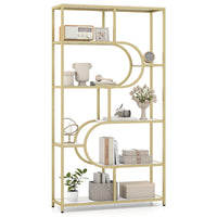 Libreria moderna scaffale per libri con piedini antiscivolo e antiribaltamento-Libreria moderna a 8 ripiani aperti Oro