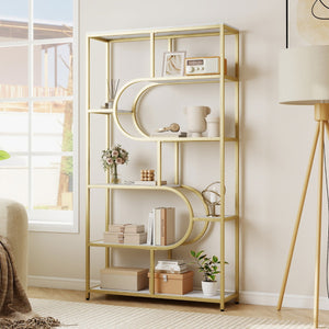 Libreria moderna scaffale per libri con piedini antiscivolo e antiribaltamento-Libreria moderna a 8 ripiani aperti Oro