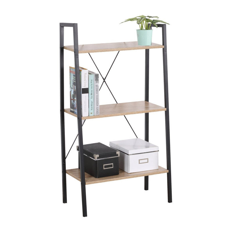 Libreria 3 Ripiani Hamilton Metallo Nr+legno Trattato Nat 60x32,5x126cm