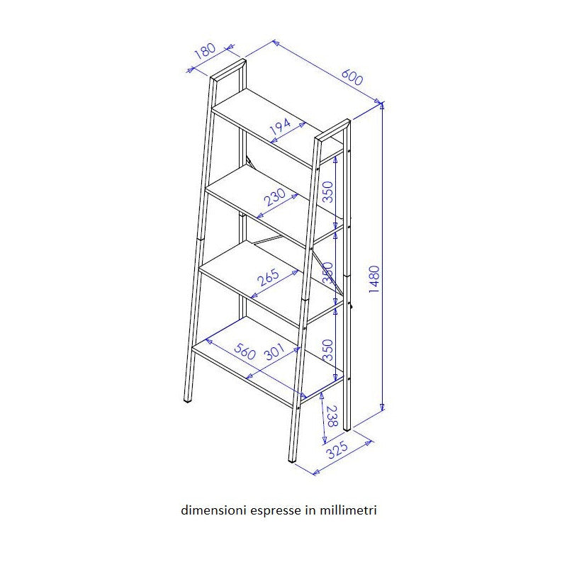 Libreria 4 Ripiani Hamilton 60x32,5x148cm