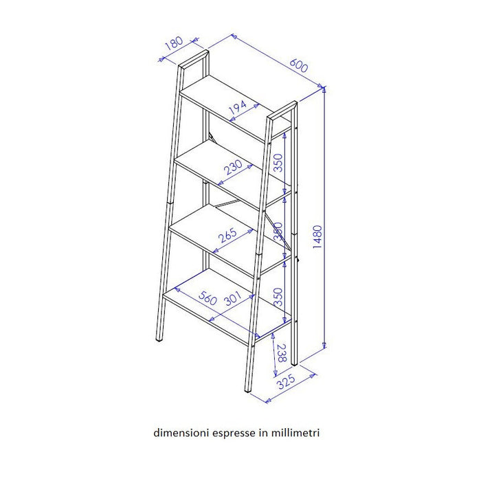 Libreria 4 Ripiani Hamilton 60x32,5x148cm