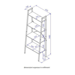 Libreria 4 Ripiani Hamilton Metallo Nr+legno Trattato Nat 60x32,5x148cm