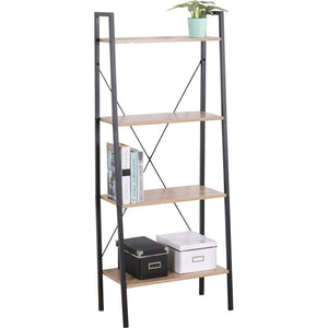 Libreria 4 Ripiani Hamilton Metallo Nr+legno Trattato Nat 60x32,5x148cm