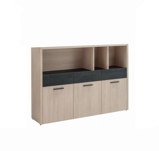 Libreria attrezzata Leonardo con 3 ante in finitura Rovere e Nero chalet, ZCMLEOLIB6204V2