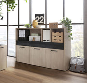 Libreria attrezzata Leonardo con 3 ante in finitura Rovere e Nero chalet, ZCMLEOLIB6204V2
