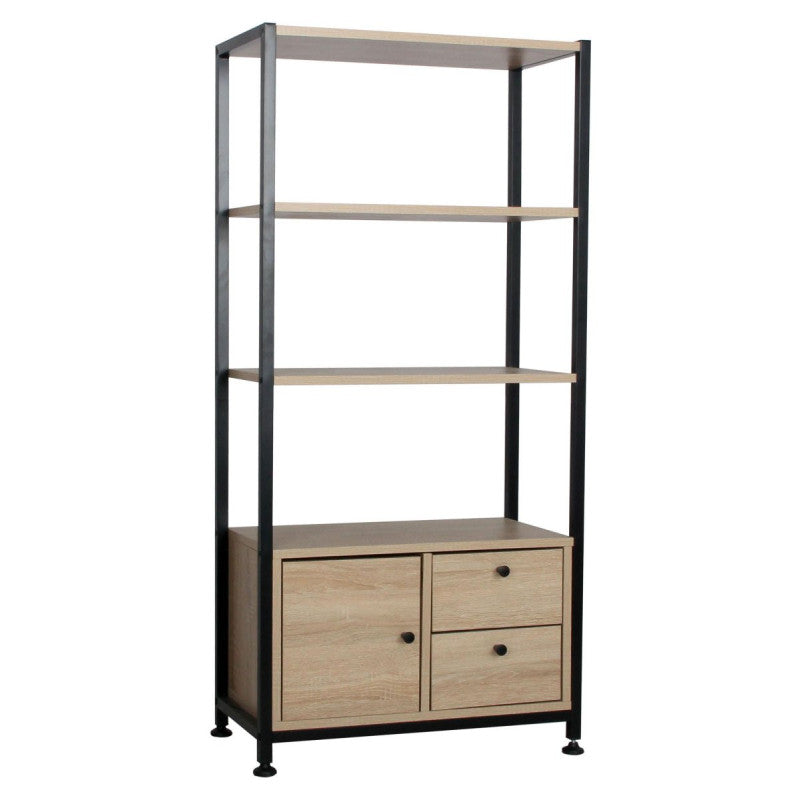Libreria Hamilton 2 Mensole + 1 Anta + 2 Cassetti Dimensione 58x30x122 Cm