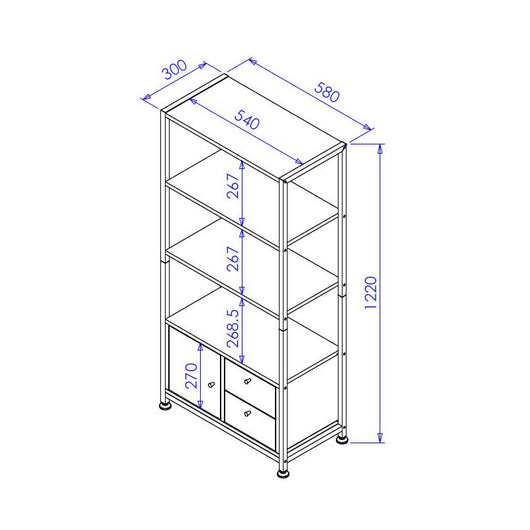 Libreria Hamilton 2 Mensole + 1 Anta + 2 Cassetti Dimensione 58x30x122 Cm