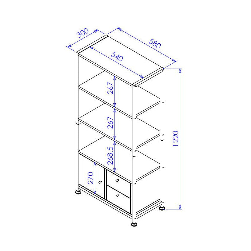 Libreria Hamilton 2 Mensole + 1 Anta + 2 Cassetti Dimensione 58x30x122 Cm