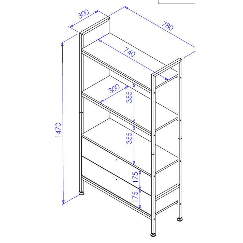 Libreria Hamilton 2 Mensole + 2 Cassetti Dimensione 78x30x147 Cm
