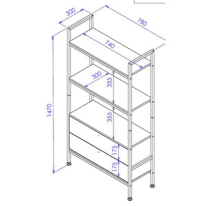 Libreria Hamilton 2 Mensole + 2 Cassetti Dimensione 78x30x147 Cm